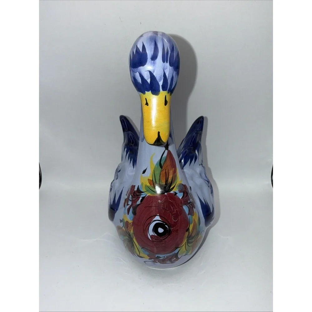 Vintage Vestal Alcobaça Swan Planter Light Blue W/ Flowers Made In Portugal 1010 - Picture 2 of 8